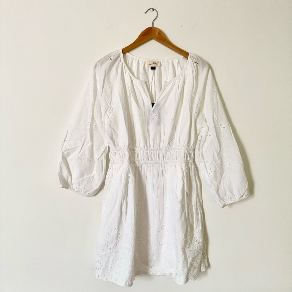 NWT Universal Thread White Eyelet Dress Puff Sleeve Elastic Waist Size M